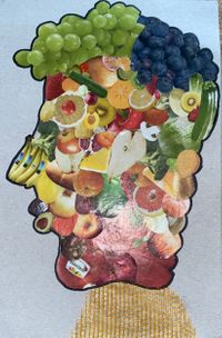 Collage aus Gem&uuml;se und Obst von Werbeprospekten nach G.Archimboldo